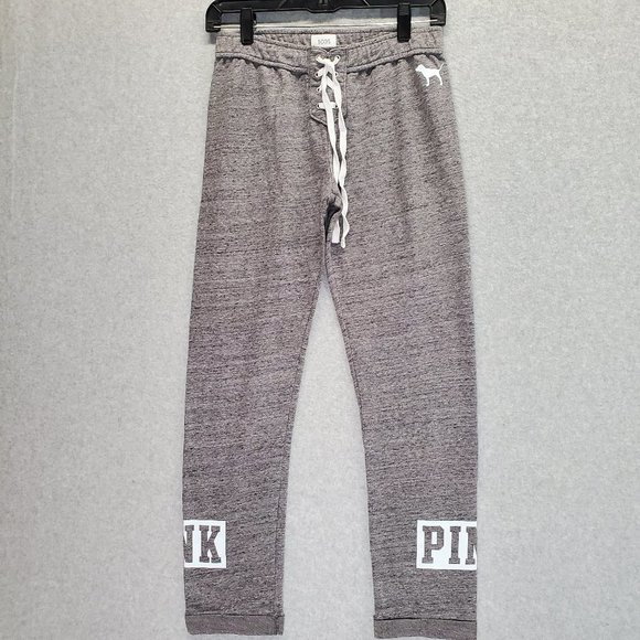 PINK Victoria's Secret Pants - Pink Size XS ~ Gray Sweatpants‎ w/ White Logo and Drawstring Closure